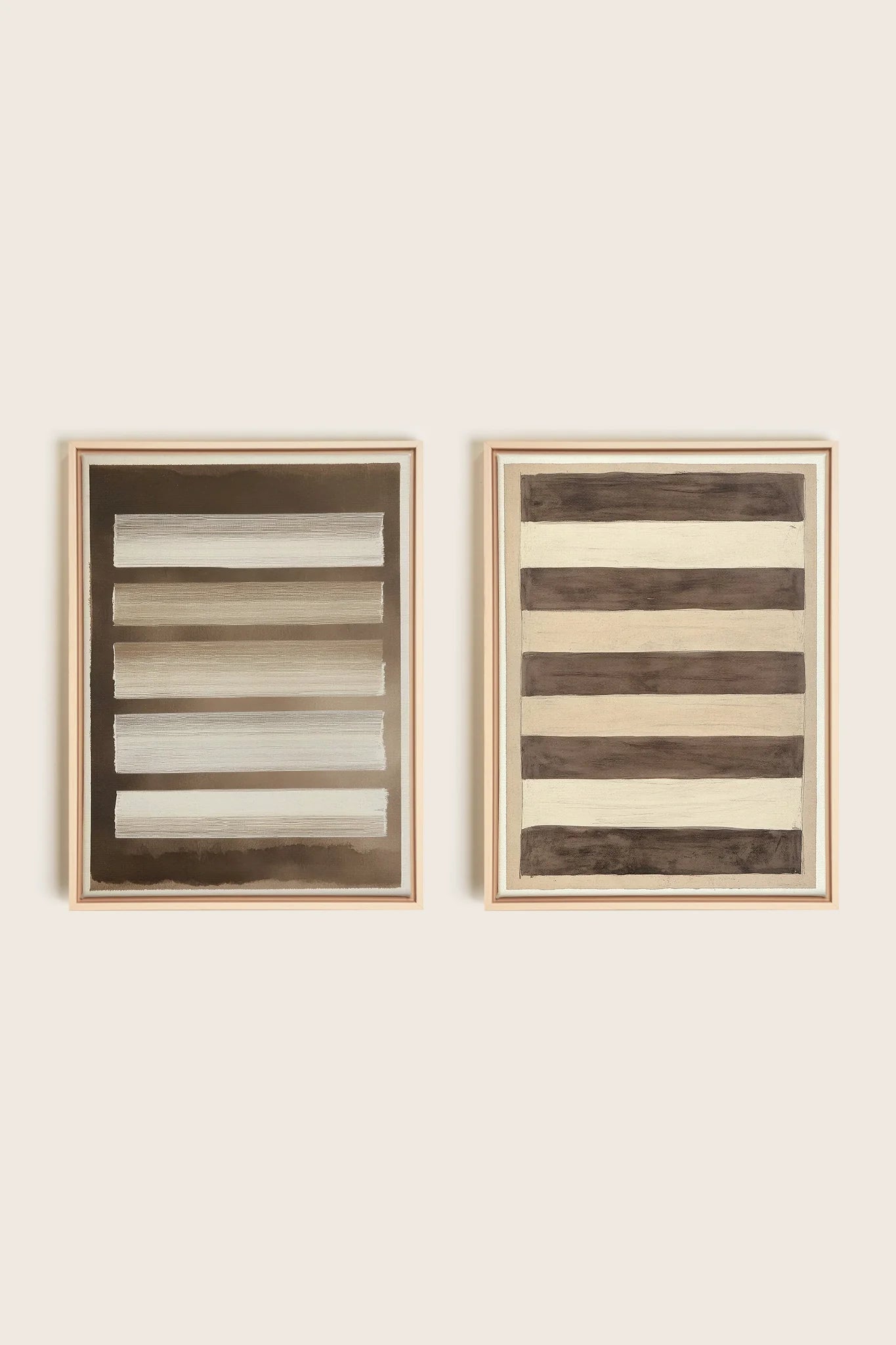 OLEKA CANVAS - SANDY LINES DUO, 2 Oeuvres sur toile étirée, encadré Naturel Clair