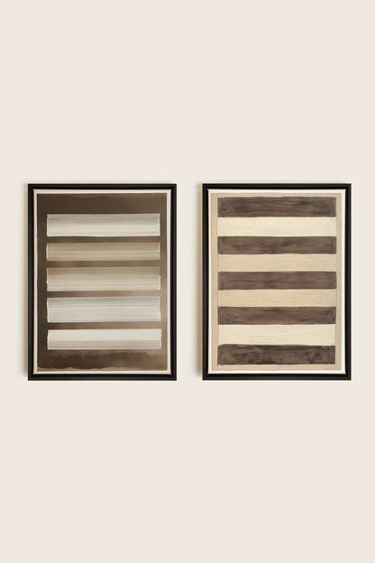 OLEKA CANVAS - SANDY LINES DUO, 2 Oeuvres sur toile étirée, encadré Noir