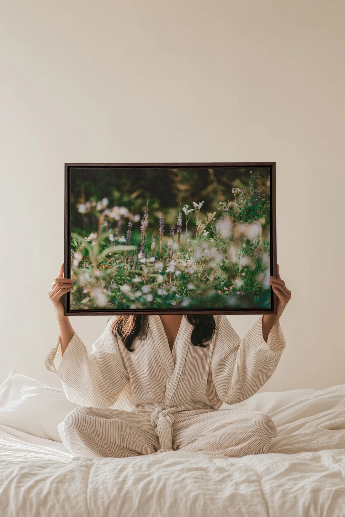 SAUGE &amp; LAVANDE, Oeuvre sur toile étirée, encadré Brun Noyer