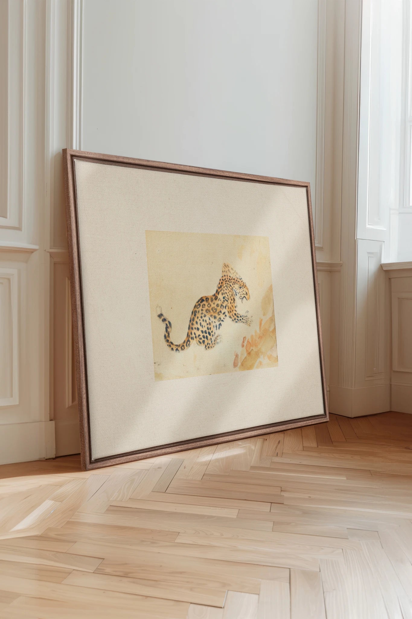 SAVANNA FLECKS, Work on stretched canvas, framed Oak Brown