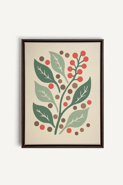 OLEKA CANVAS - SCARLET STEMS, Oeuvre sur toile étirée, encadré Brun Noyer