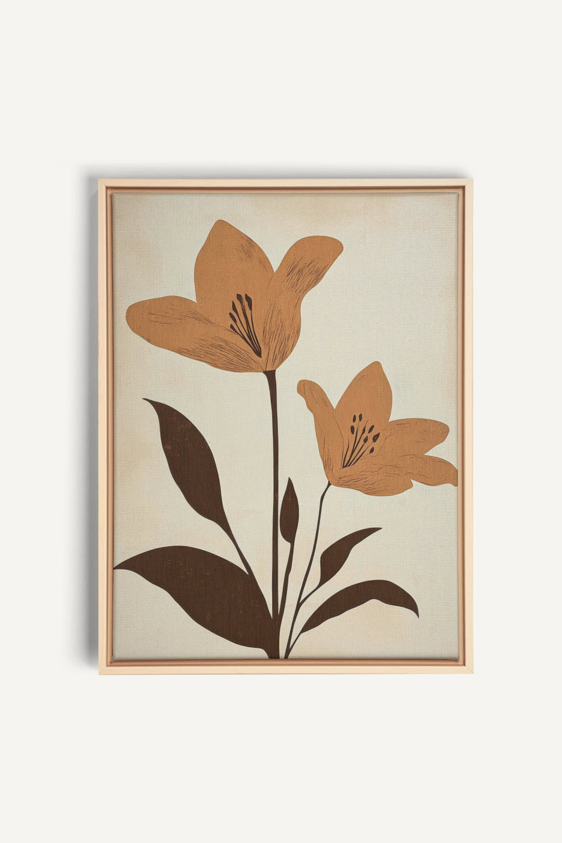 SEPIA FLOWERS, Oeuvre sur toile étirée, encadré Naturel Clair
