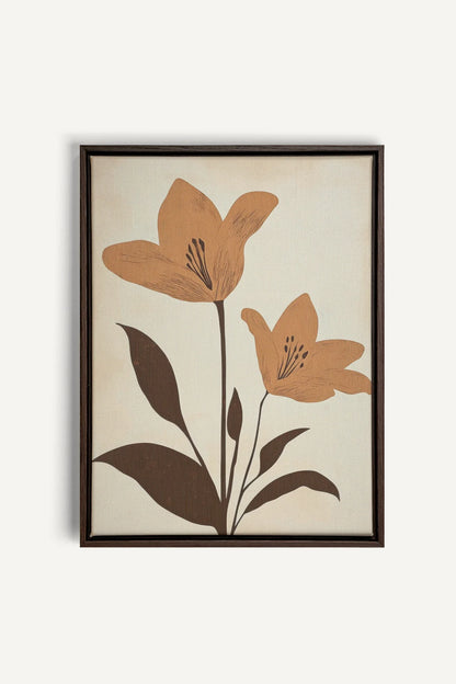 OLEKA CANVAS - SEPIA FLOWERS, Oeuvre sur toile étirée, encadré Brun Noyer