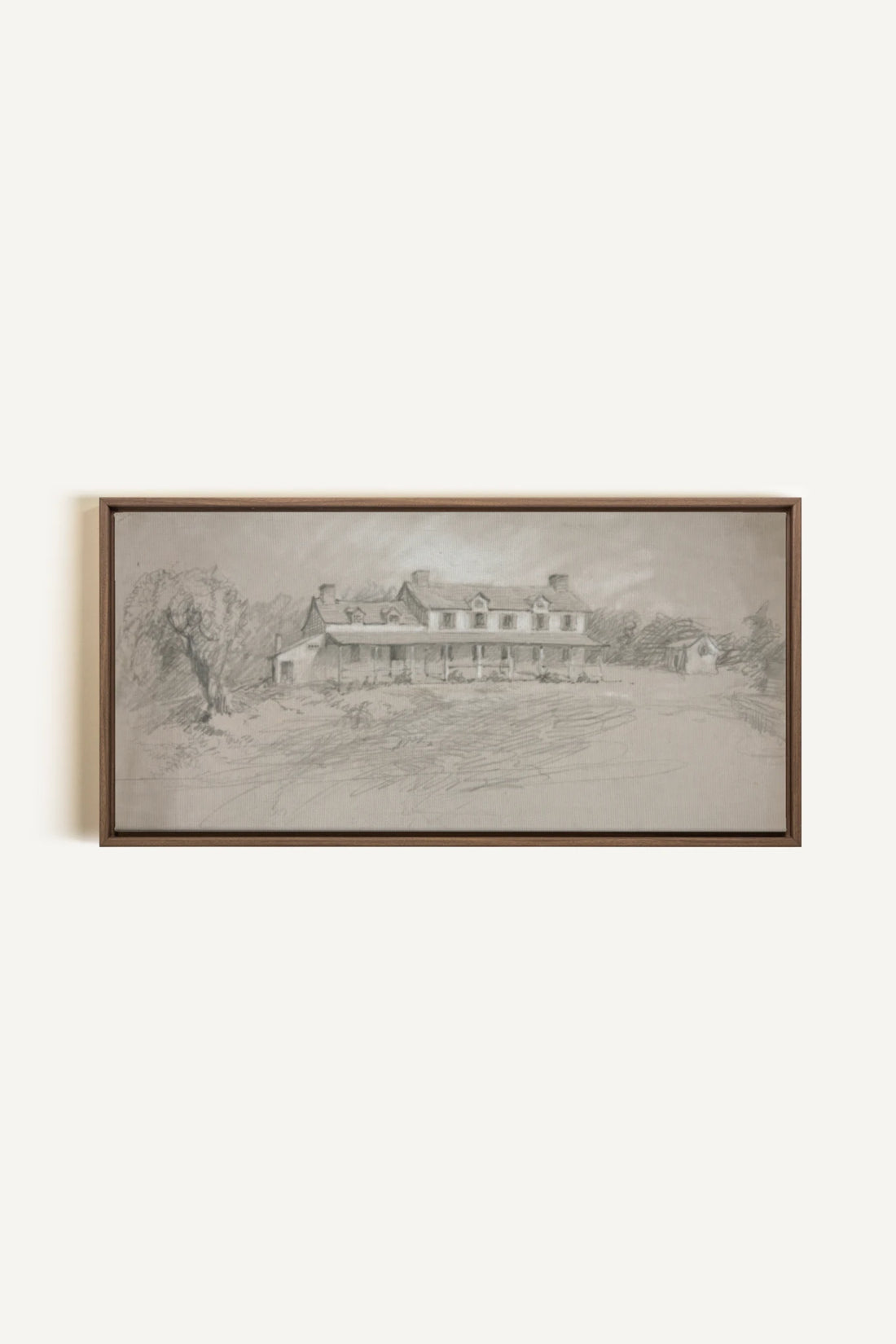 SHADOWED HOUSE, Artwork on stretched canvas, framed in Brown Oak