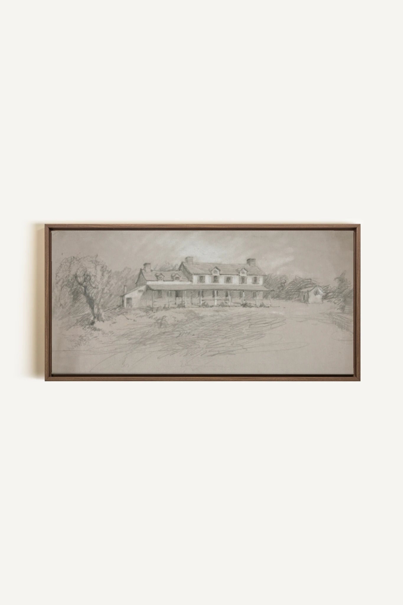 SHADOWED HOUSE, Artwork on stretched canvas, framed in Brown Oak