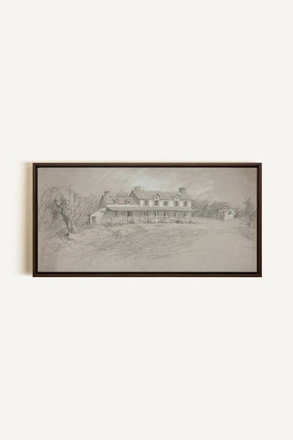 SHADOWED HOUSE, Artwork on stretched canvas, framed in Walnut Brown