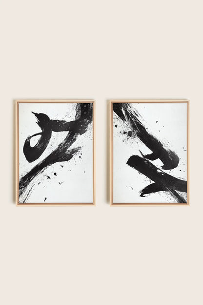 OLEKA CANVAS - SHARP SHADOWS, 2 Oeuvres sur toile étirée, encadré Naturel Clair