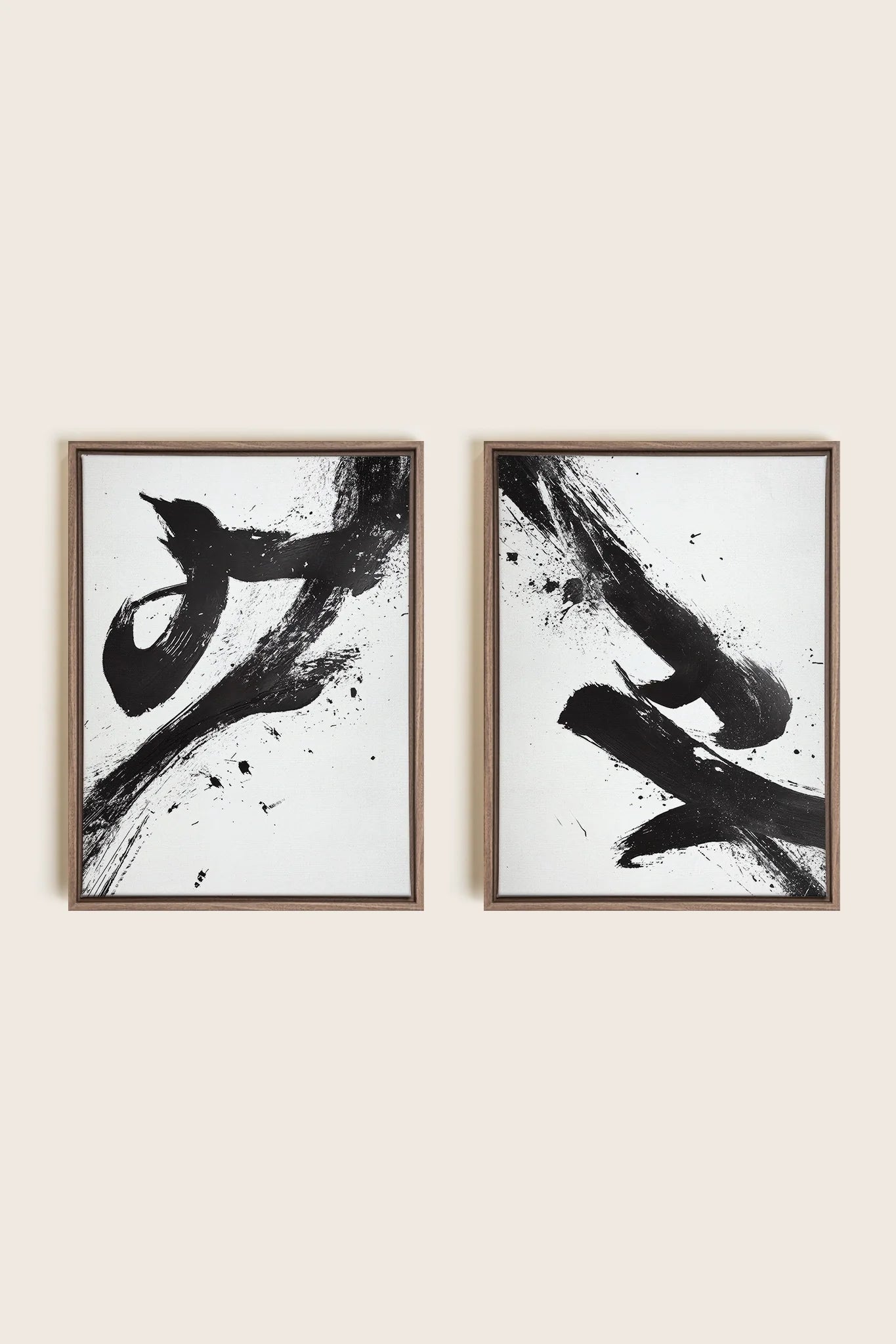 OLEKA CANVAS - SHARP SHADOWS, 2 Oeuvres sur toile étirée, encadré Brun Chêne