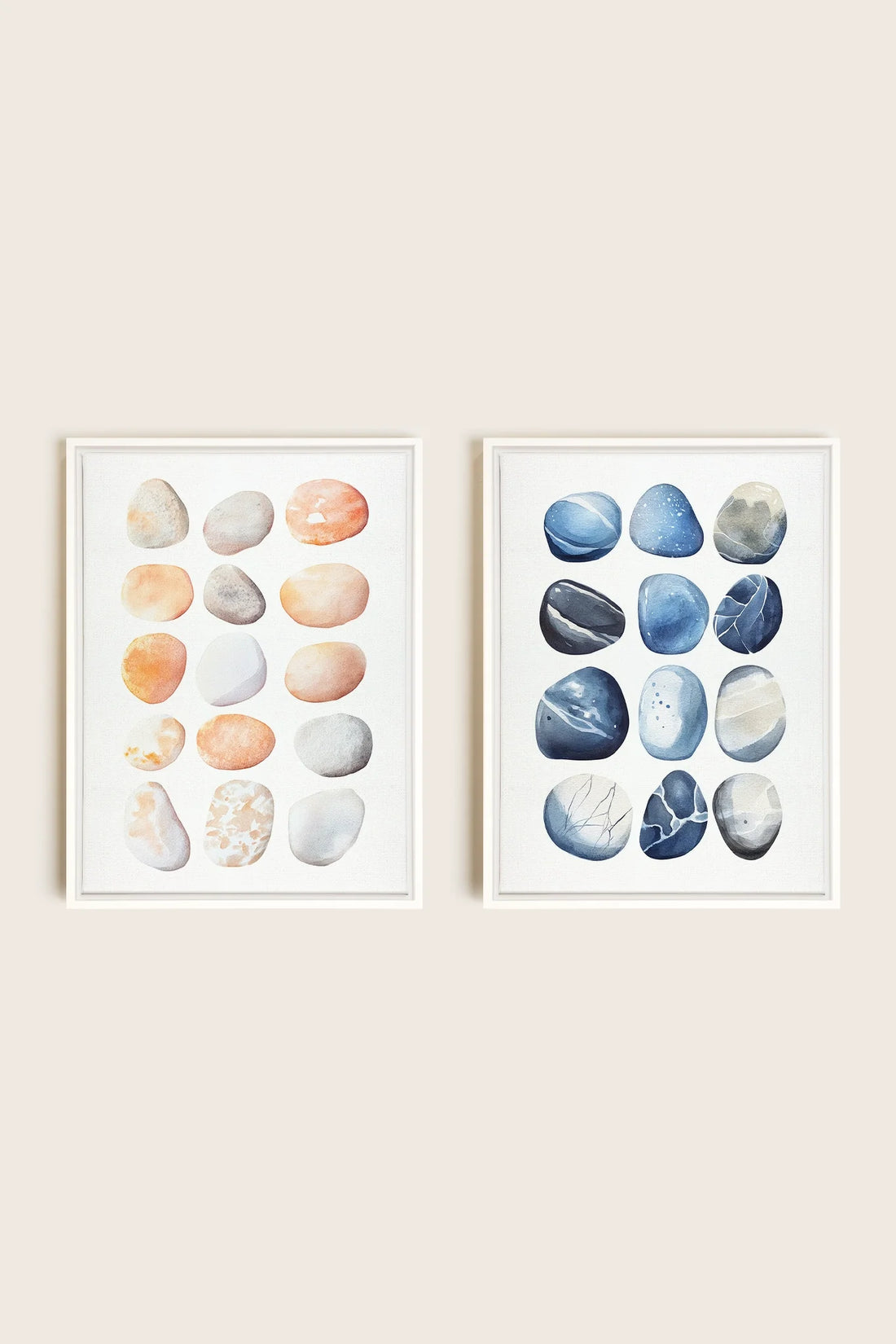 OLEKA CANVAS - SHORELINE GEMS DUO, 2 Oeuvres sur toile étirée, encadré Blanc