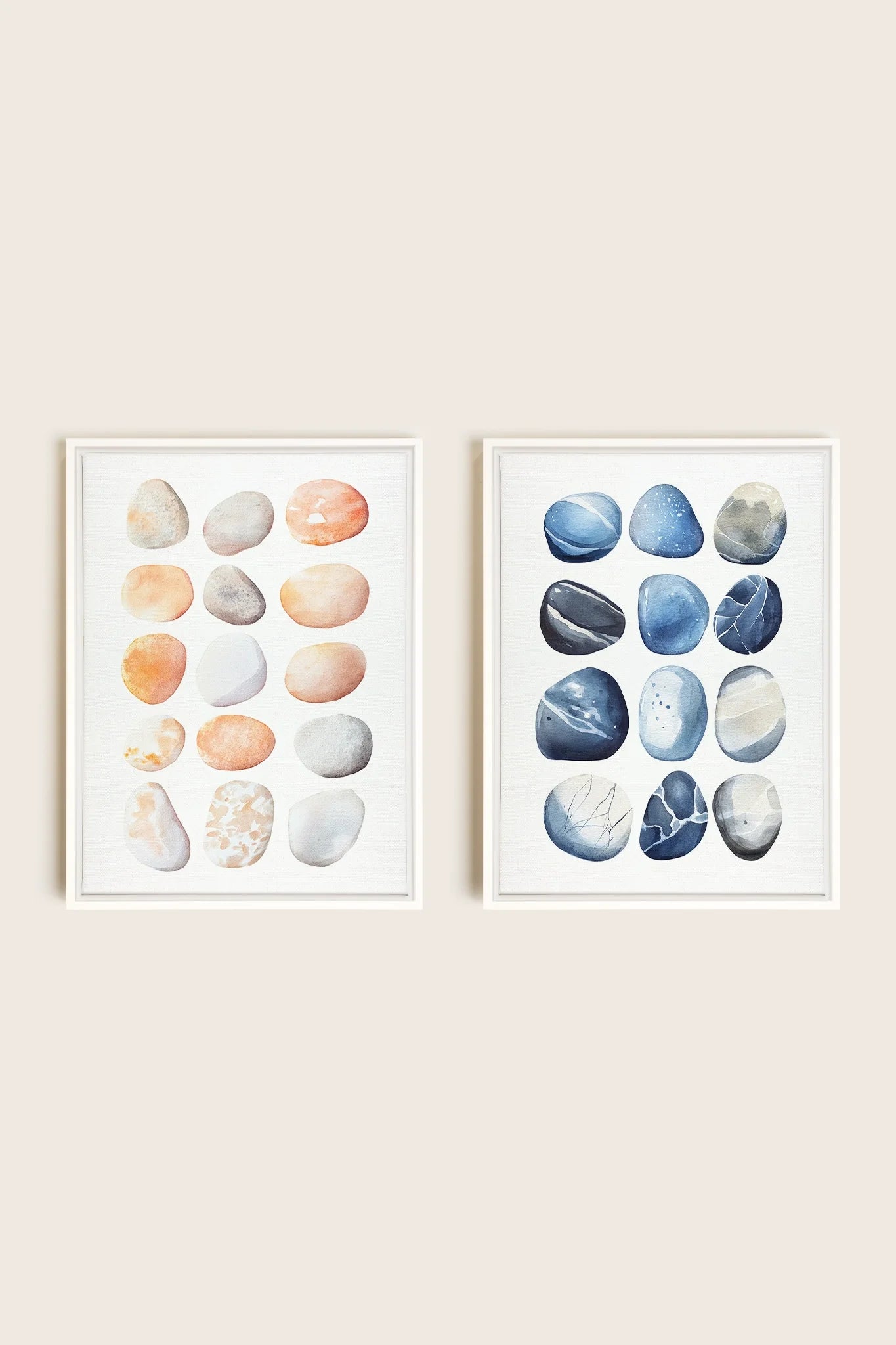 OLEKA CANVAS - SHORELINE GEMS DUO, 2 Oeuvres sur toile étirée, encadré Blanc