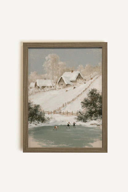 SKATING DAYS, Work on canvas, oak brown frame