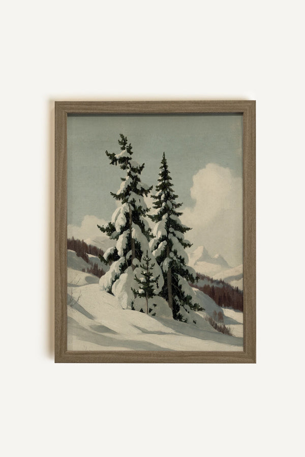 SOMMETS D'HIVER, Oeuvre sur toile rigide, encadré brun chêne