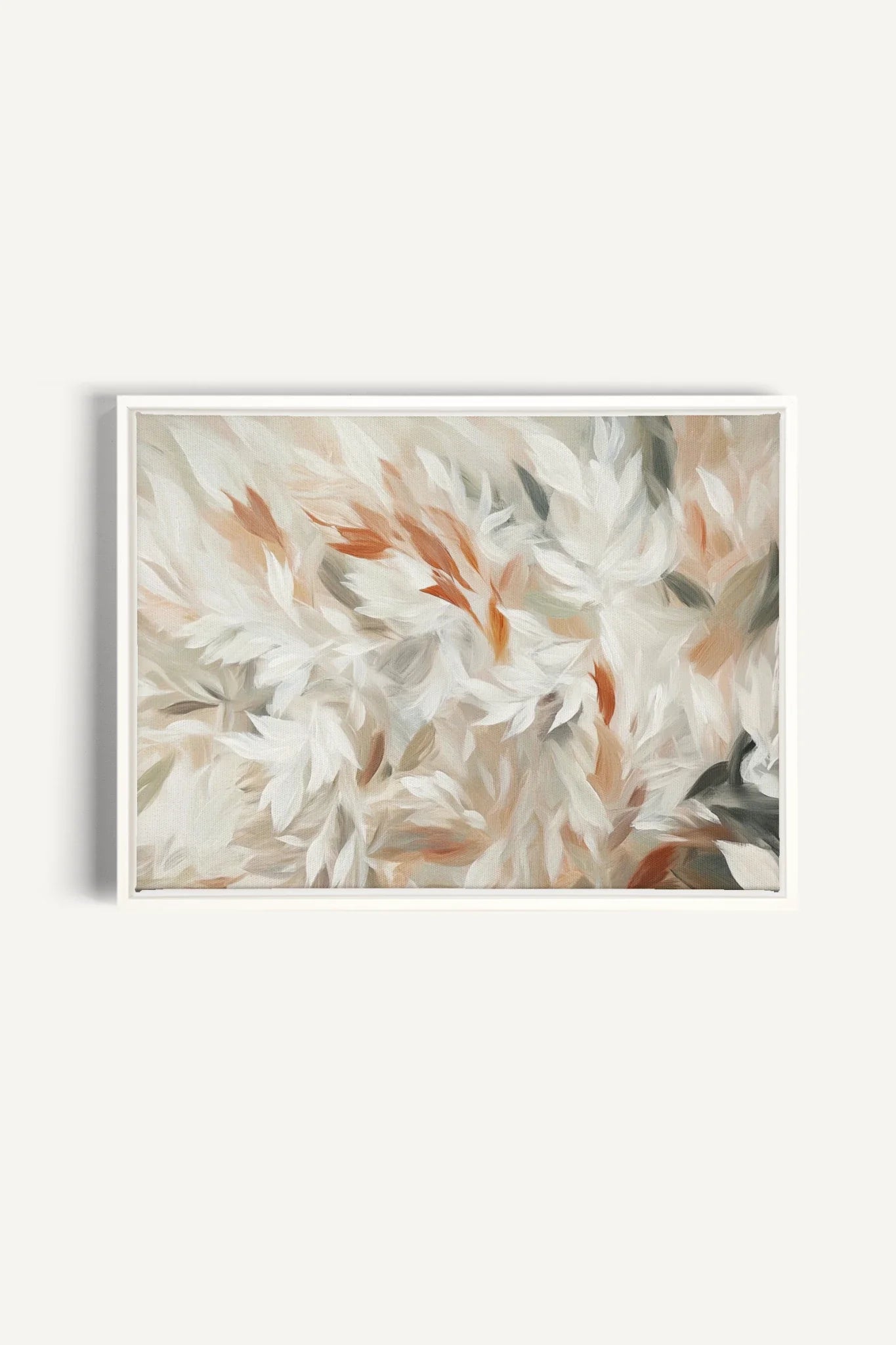 OLEKA CANVAS - SOUFFLE DE PLUMES, Oeuvre sur toile étirée, encadré Blanc