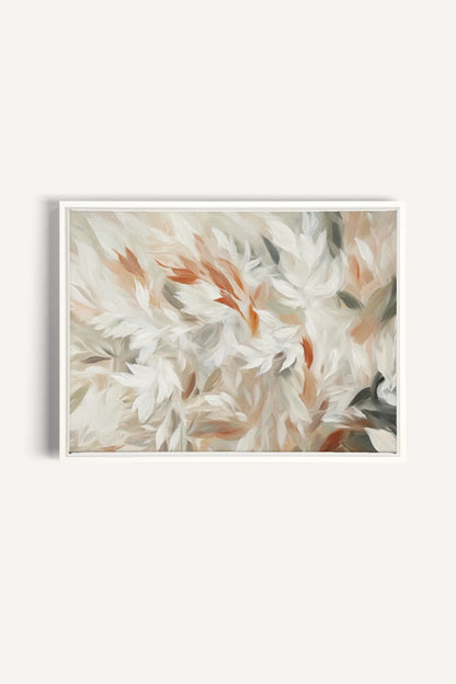 OLEKA CANVAS - SOUFFLE DE PLUMES, Oeuvre sur toile étirée, encadré Blanc