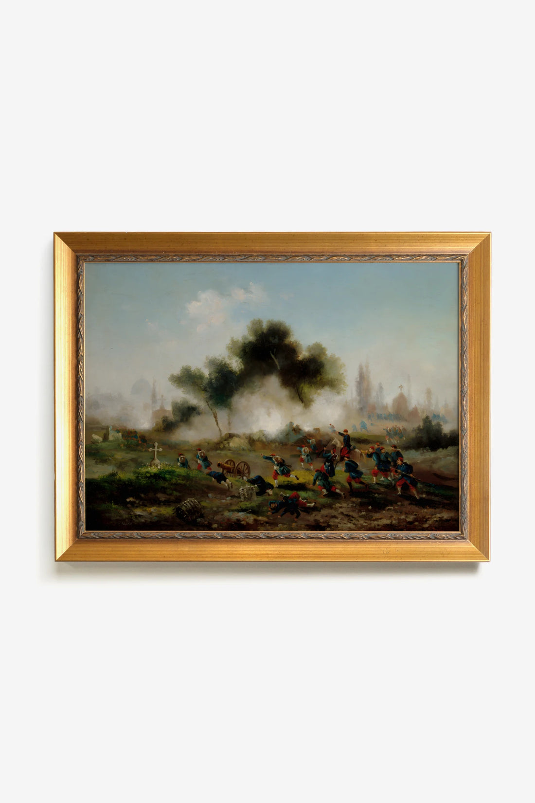 SOUVENIR DE BATAILLE, Oeuvre sur toile rigide, encadré Vintage Or