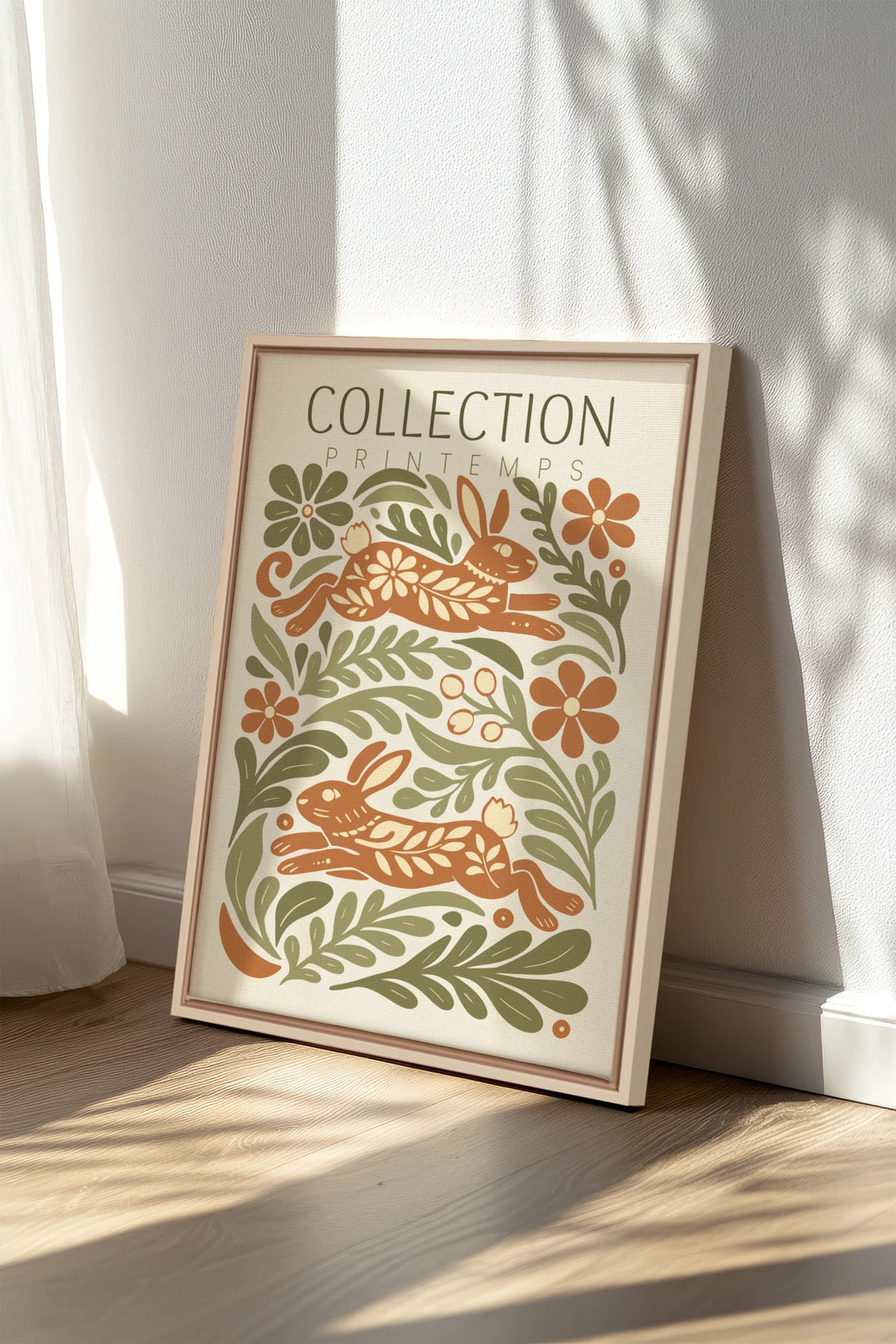 SPRING RABBITS, Oeuvre sur toile étirée, encadré Naturel Clair