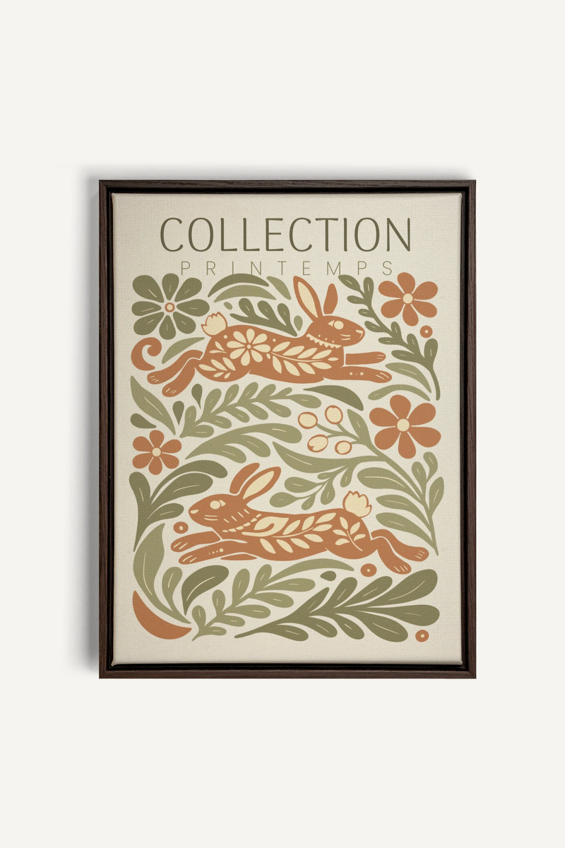 SPRING RABBITS, Oeuvre sur toile étirée, encadré Brun Noyer