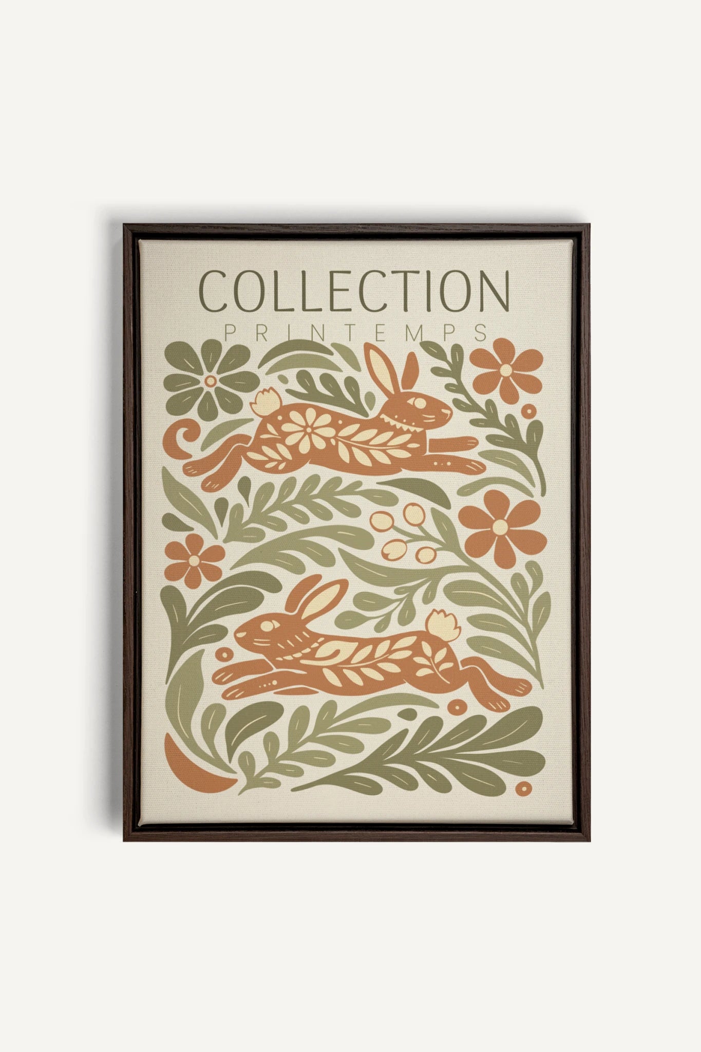 SPRING RABBITS, Oeuvre sur toile étirée, encadré Brun Noyer