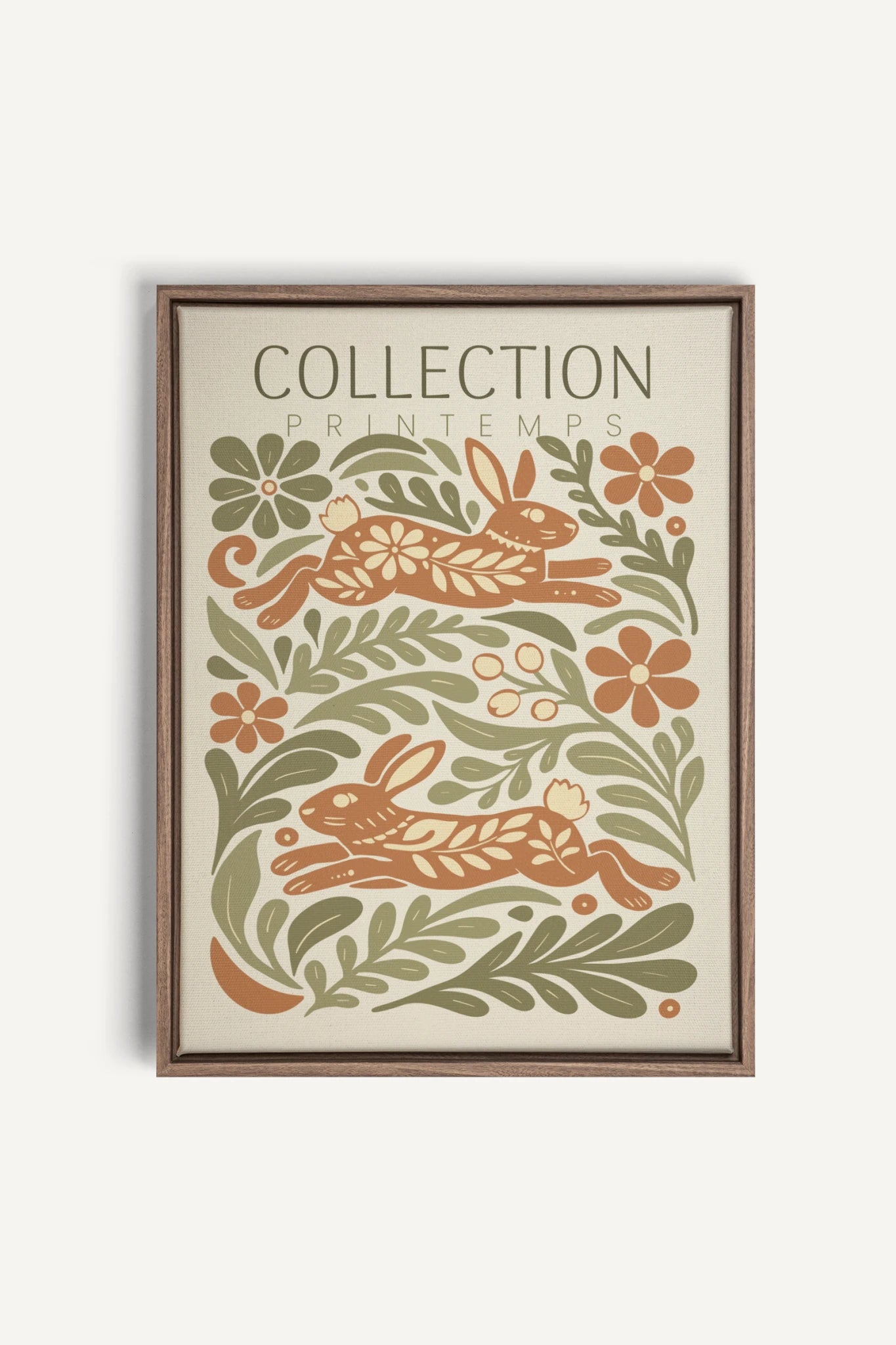 SPRING RABBITS, Oeuvre sur toile étirée, encadré Brun Chêne