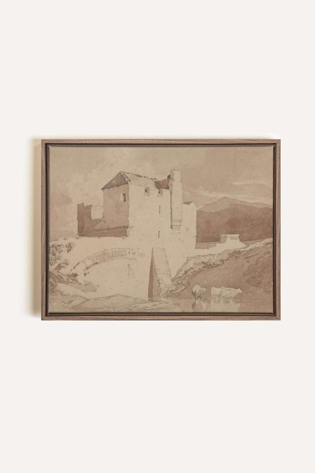 STONE AND STREAM, Artwork on stretched canvas, framed in Brown Oak