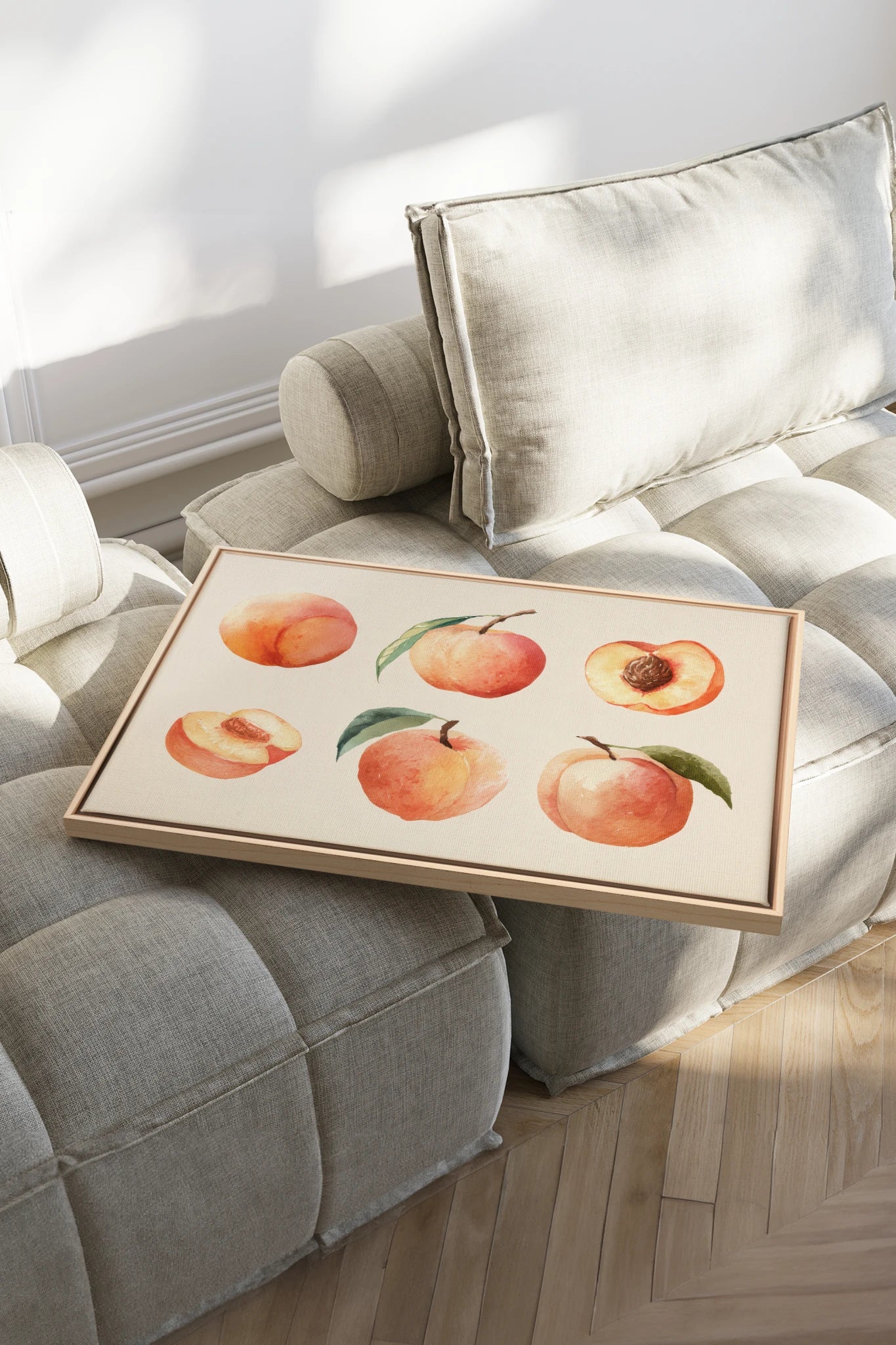 SUMMER PEACHES, Oeuvre sur toile étirée, encadré Naturel Clair