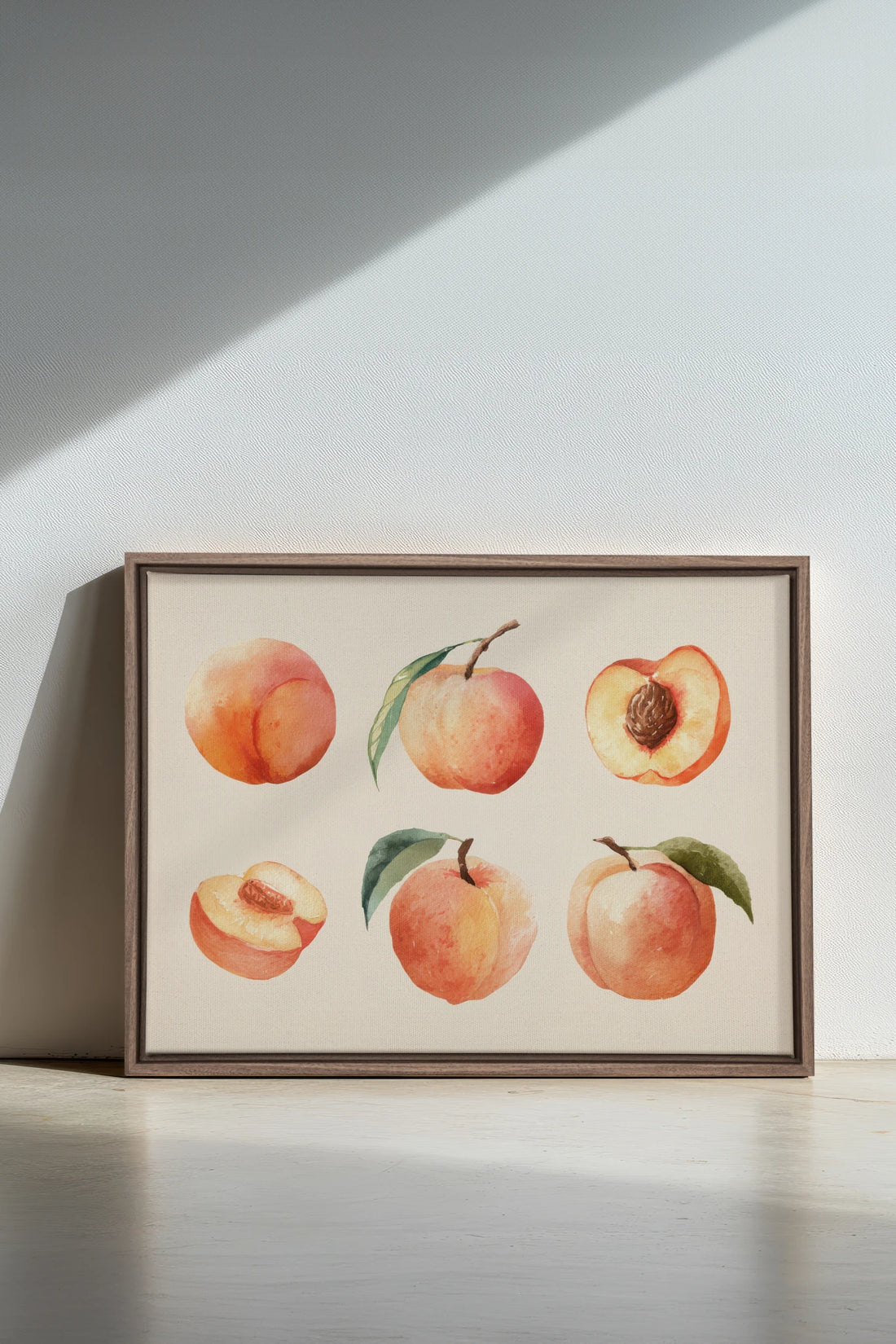 SUMMER PEACHES, Oeuvre sur toile étirée, encadré Brun Chêne