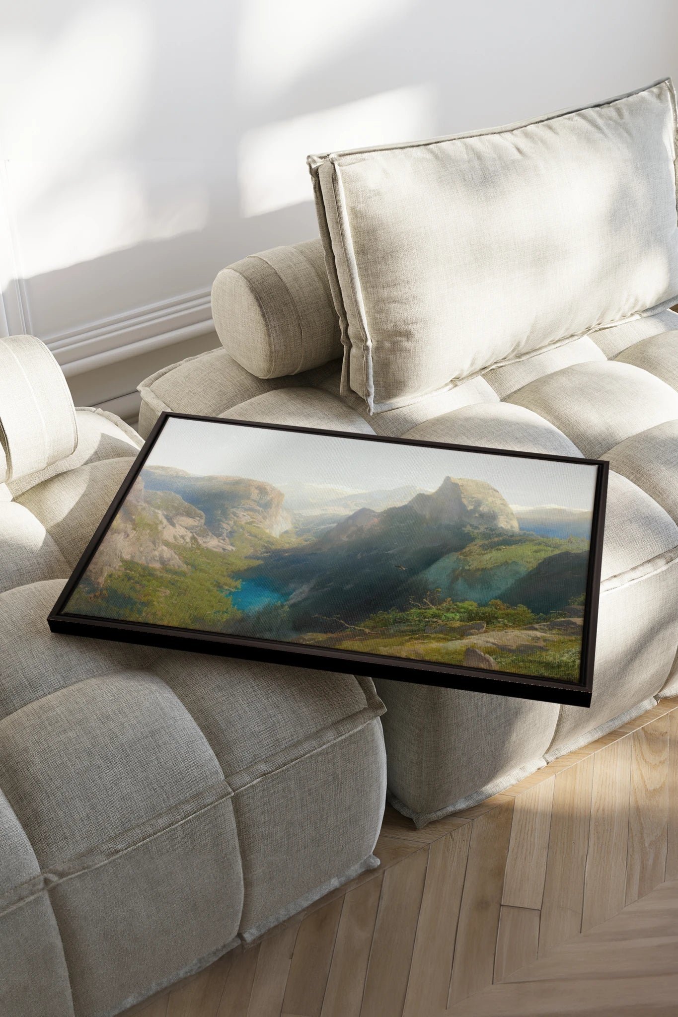 SUNLIT GORGE, Work on stretched canvas, framed Black