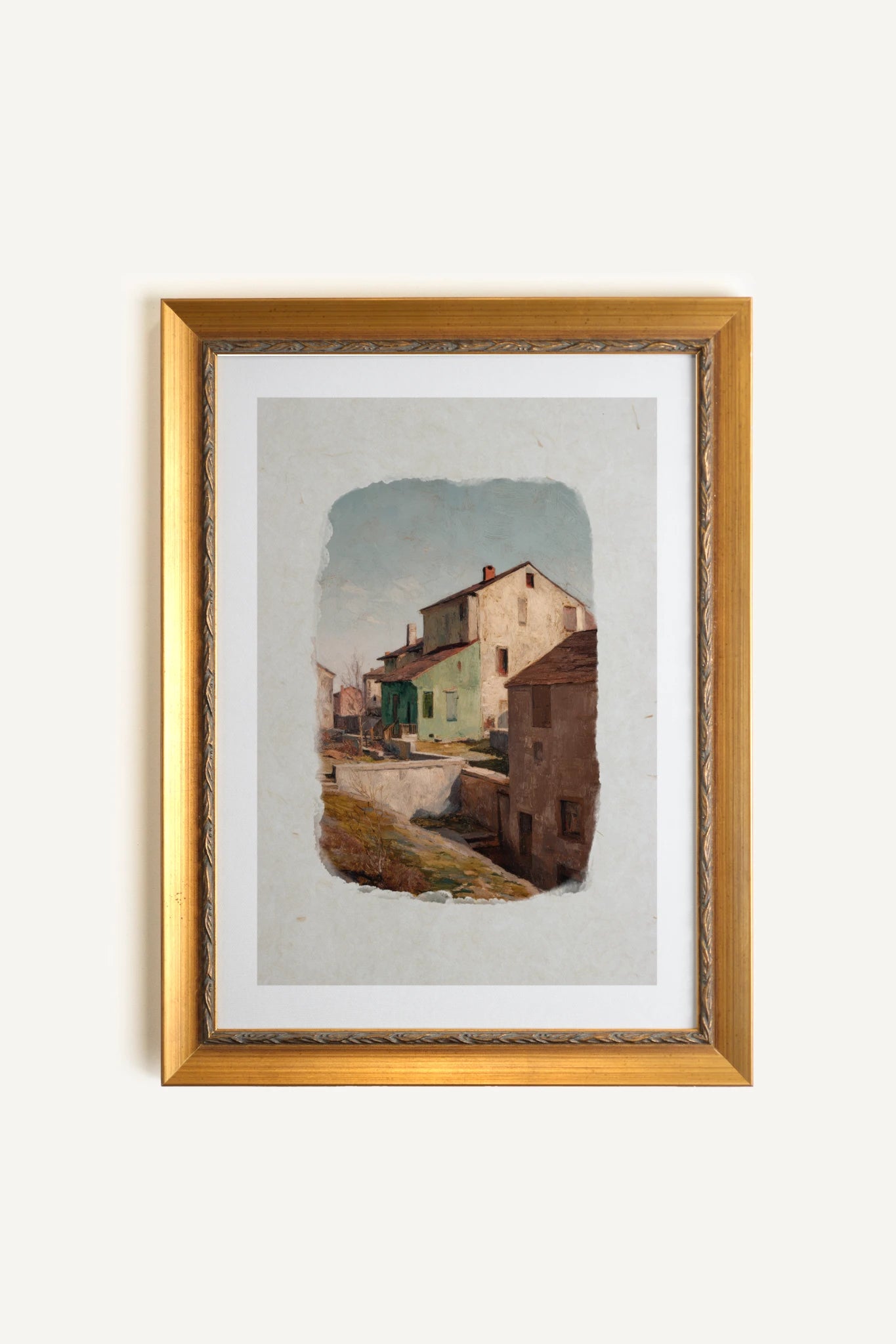 SUNLIT WALLS, Artwork on rigid canvas, framed in Vintage Gold