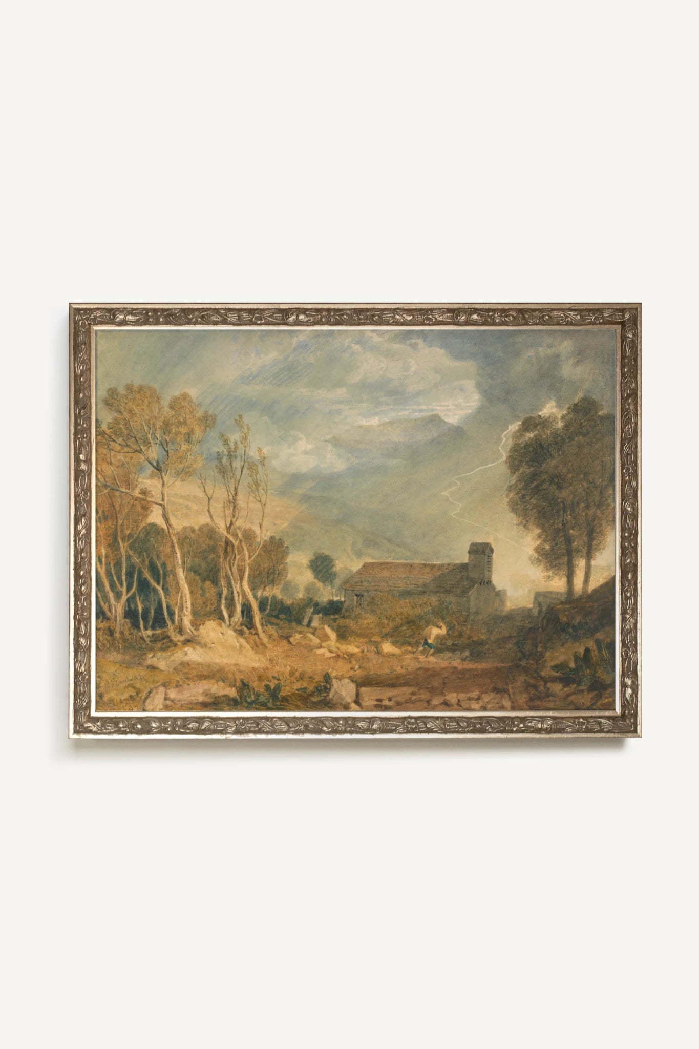 TEMPÊTE SUR LA VALLÉE, Artwork on rigid canvas, framed Vintage Silver