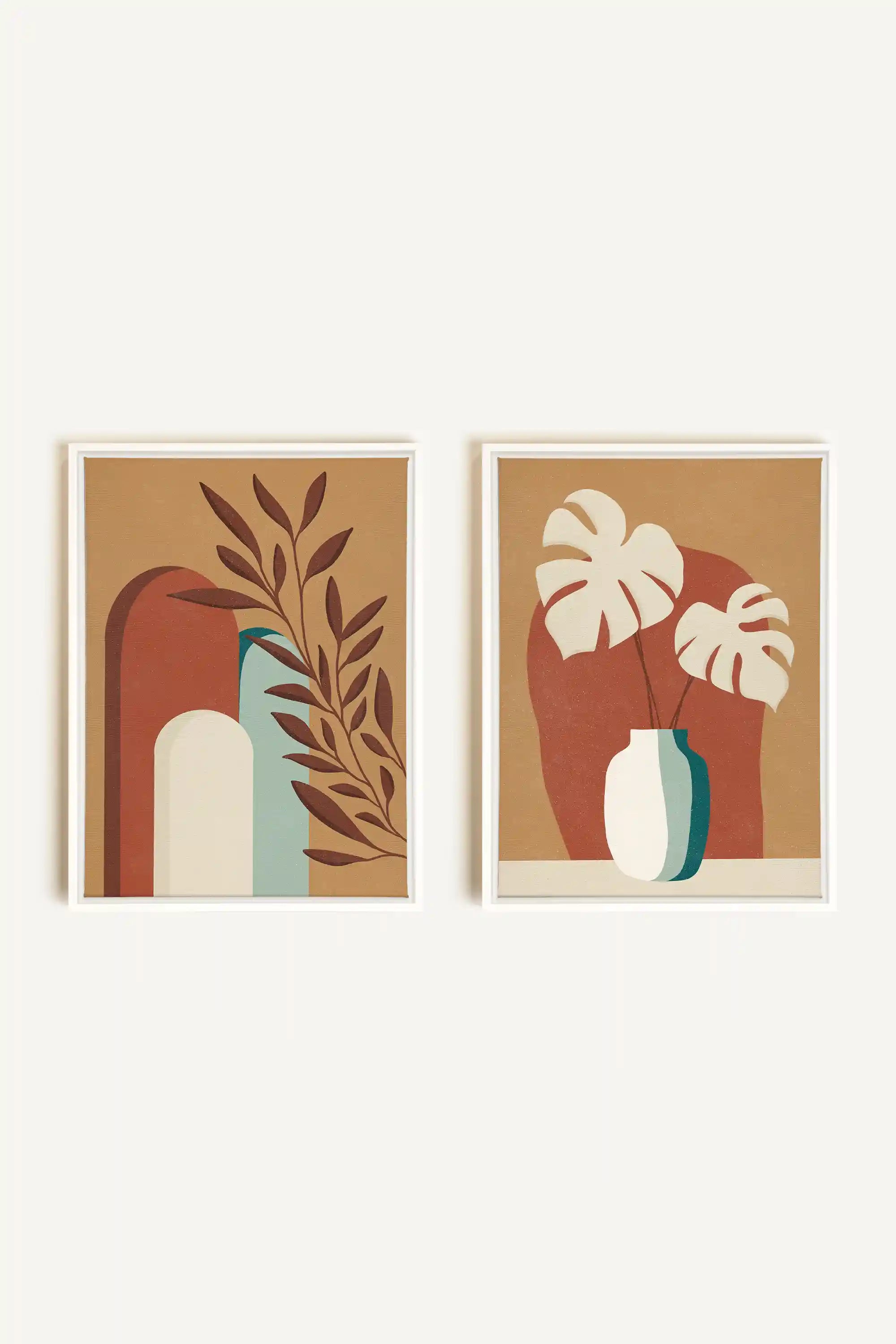 TERRACOTTA OASIS, 2 Oeuvres sur toile étirée, encadré Blanc