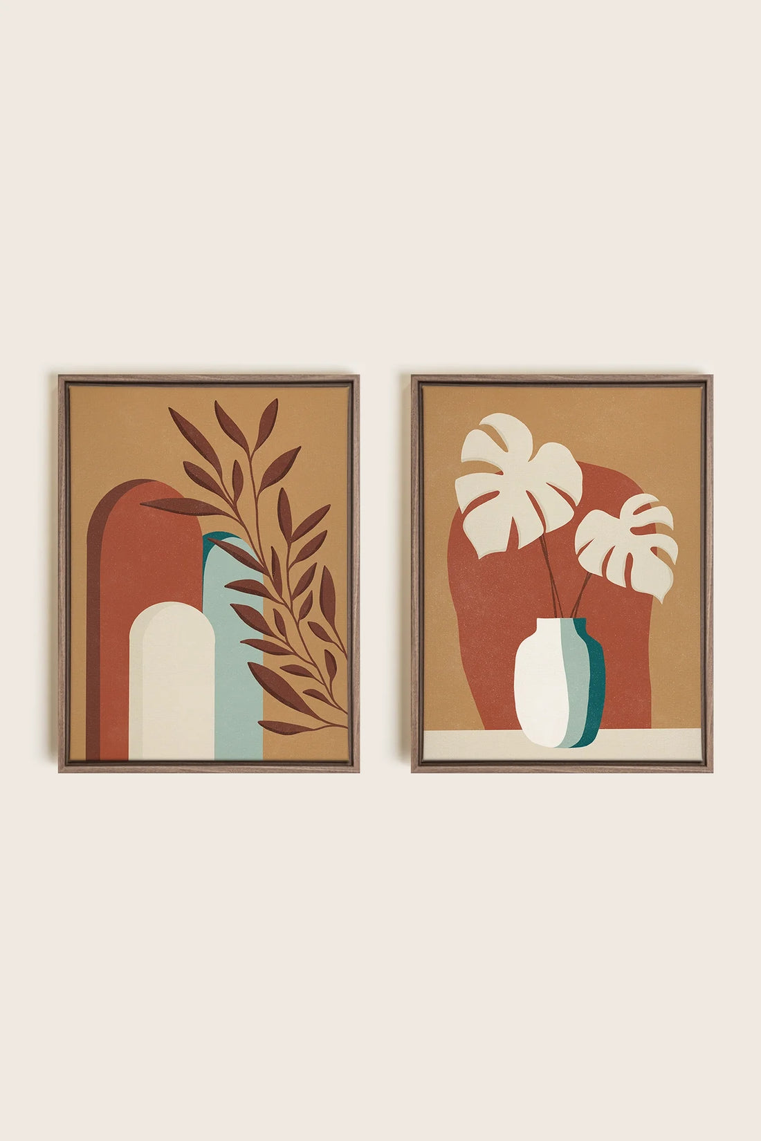 OLEKA CANVAS - TERRACOTTA OASIS, 2 Oeuvres sur toile étirée, encadré Brun Chêne