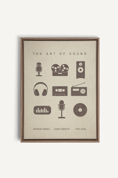 THE ART OF SOUND, Work on stretched canvas, framed Oak Brown