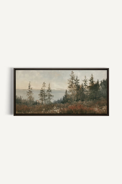 THE PROMISE OF PINES, Artwork on stretched canvas, Walnut Brown frame