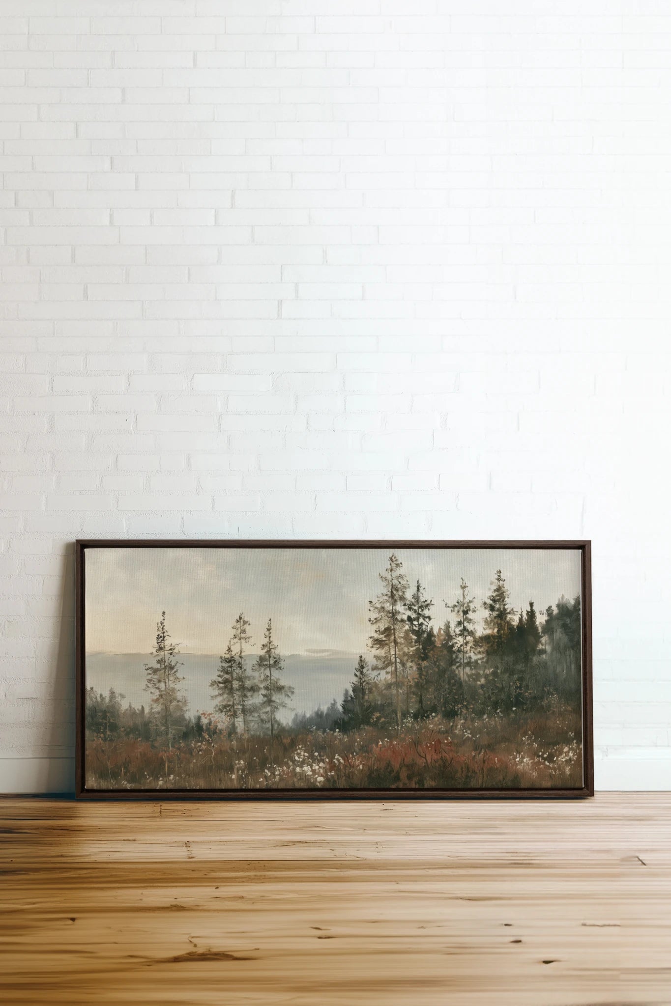 THE PROMISE OF PINES, Artwork on stretched canvas, Walnut Brown frame