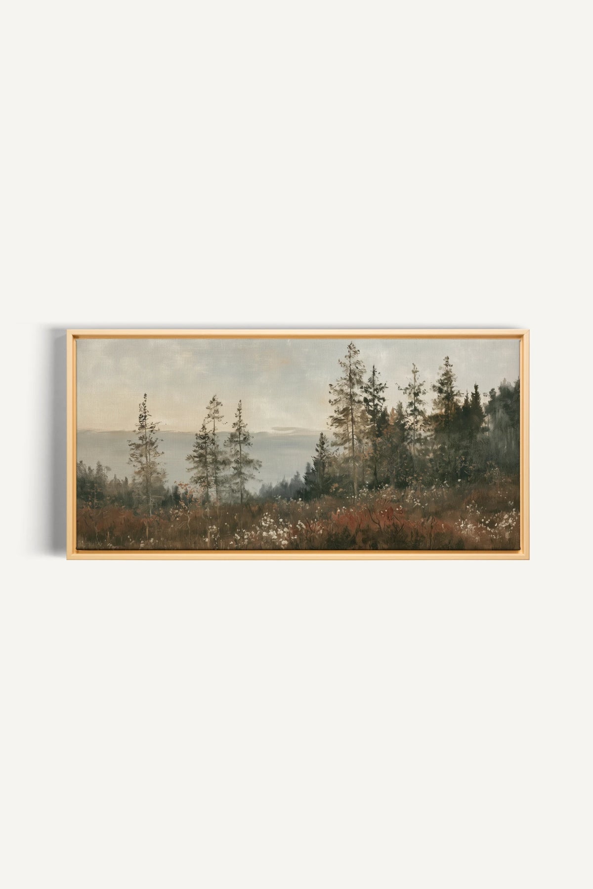 THE PROMISE OF PINES, Artwork on stretched canvas, Light Natural frame