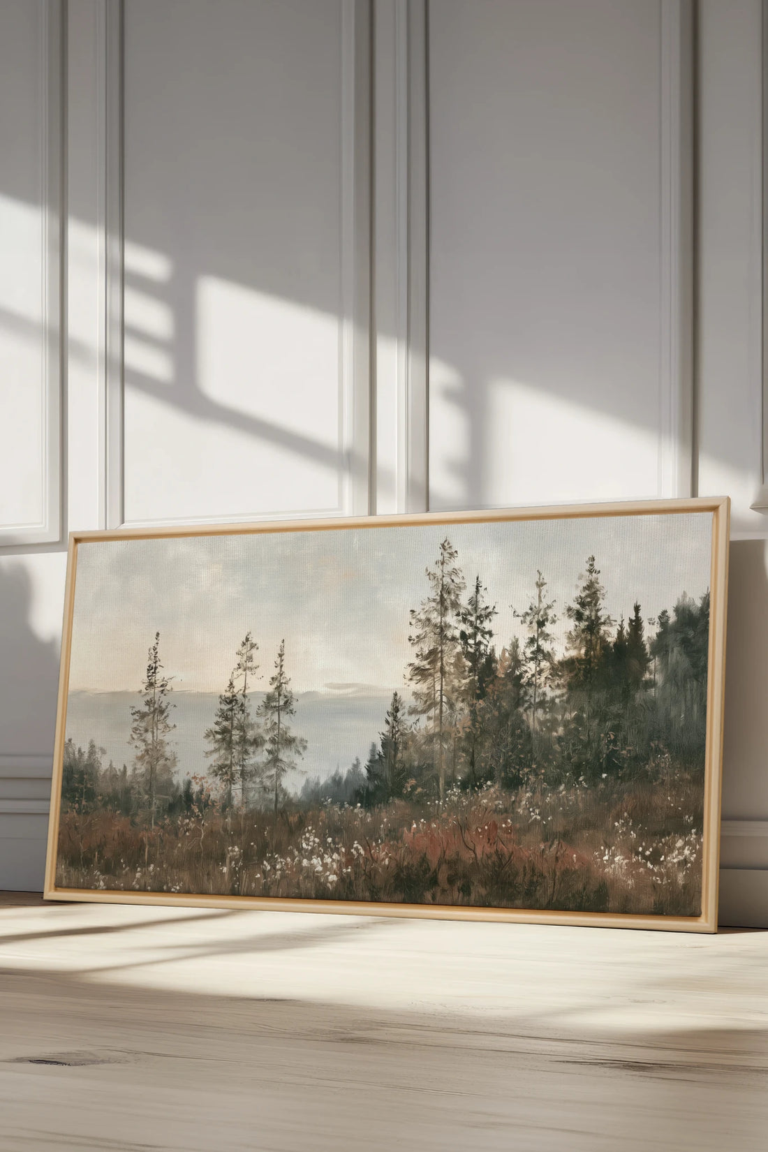 THE PROMISE OF PINES, Artwork on stretched canvas, Light Natural frame