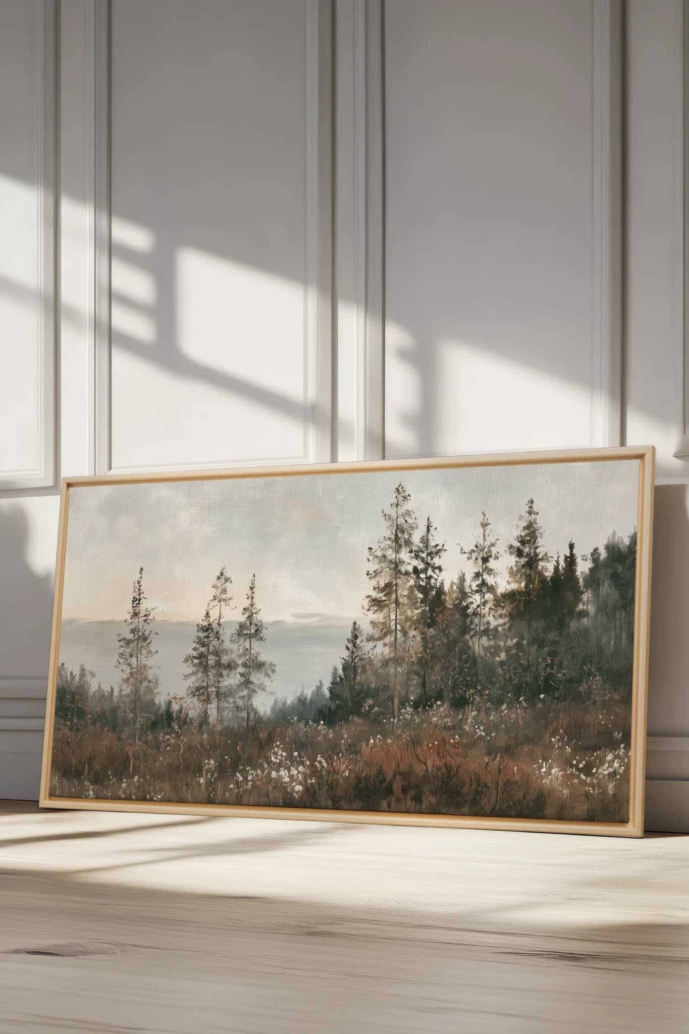 THE PROMISE OF PINES, Artwork on stretched canvas, Light Natural frame
