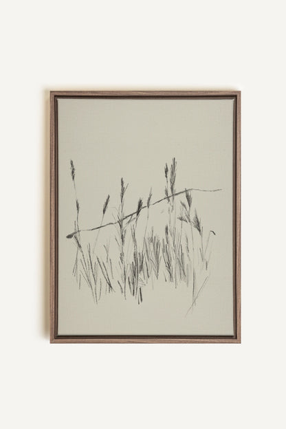 TIGES AUX VENT, Artwork on stretched canvas, framed in Brown Oak