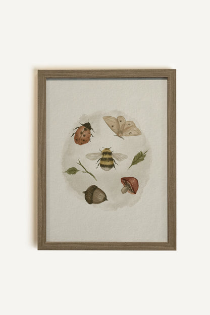 TINY TREASURES, Work on canvas, oak brown frame