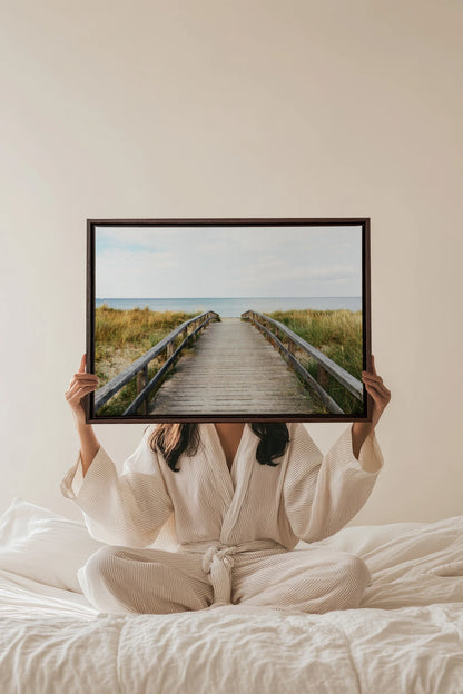 MOUNTAIN MORNING II, Artwork on stretched canvas, framed in Walnut Brown