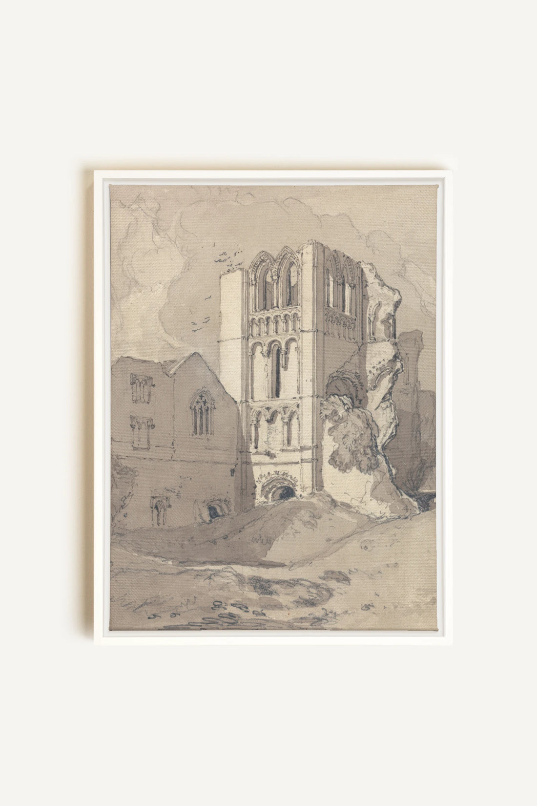 TOWER OF SILENCE, Artwork on stretched canvas, framed in white