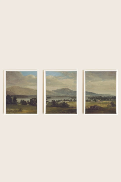 OLEKA CANVAS - TRIO DES SAISONS DOUCES, 3 Oeuvres sur toile étirée, encadré Blanc