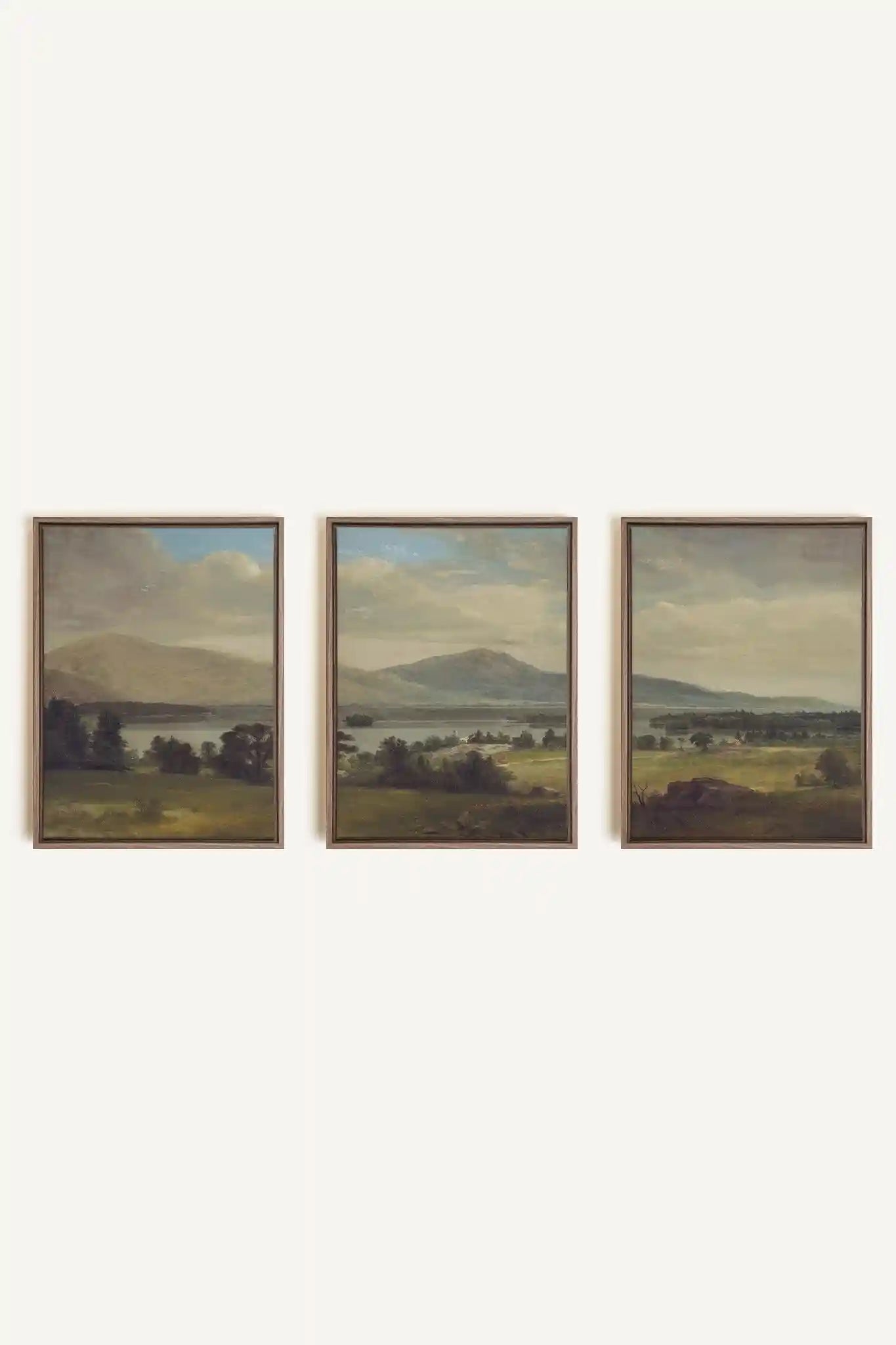 TRIO DES SAISONS DOUCES, 3 Works on stretched canvas, framed in Brown Oak