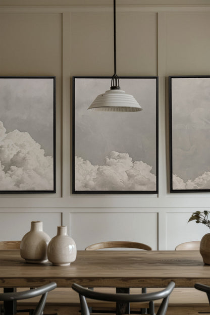 OLEKA CANVAS - ANTIQUE CLOUDSCAPE TRIO, 3 Oeuvres sur toile étirée, encadré Noir