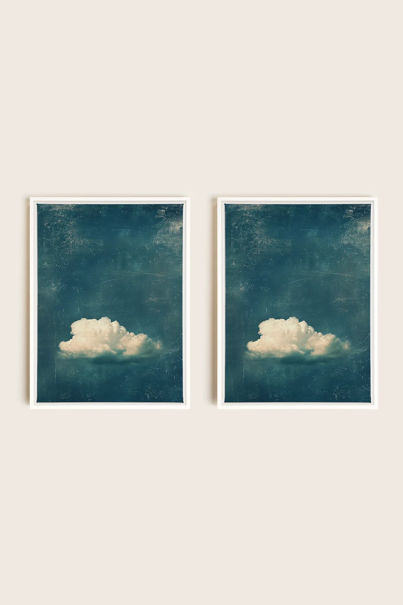 OLEKA CANVAS - TWILIGHT BLUE SET, 2 Oeuvres sur toile étirée, encadré Blanc