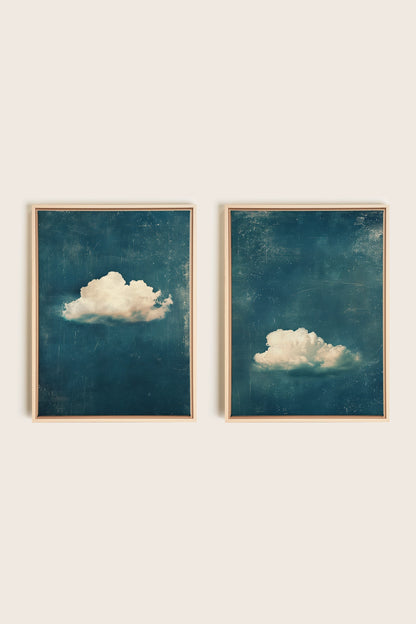TWILIGHT BLUE SET, 2 Oeuvres sur toile étirée, encadré Naturel Clair