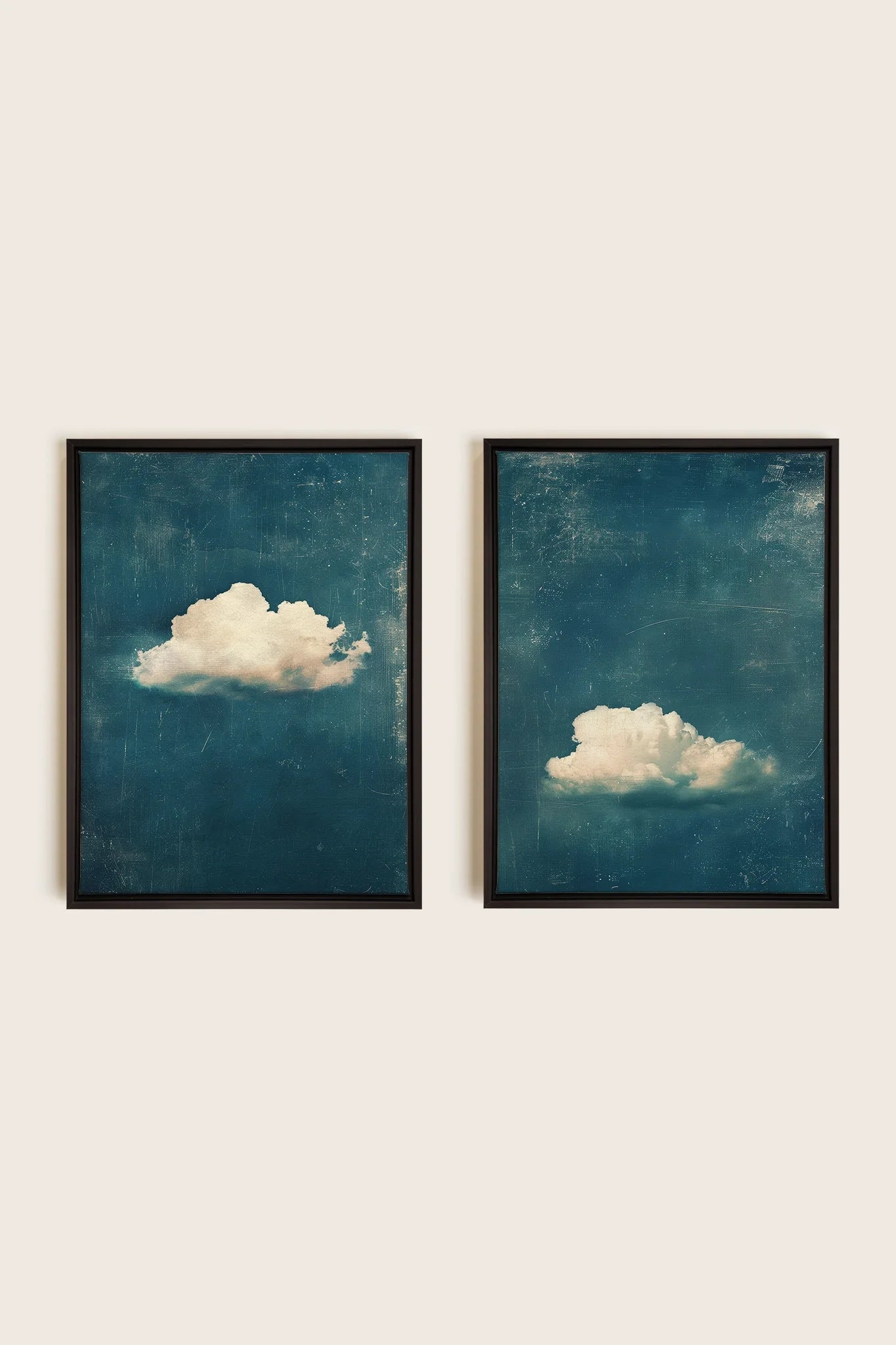 OLEKA CANVAS - TWILIGHT BLUE SET, 2 Oeuvres sur toile étirée, encadré Noir