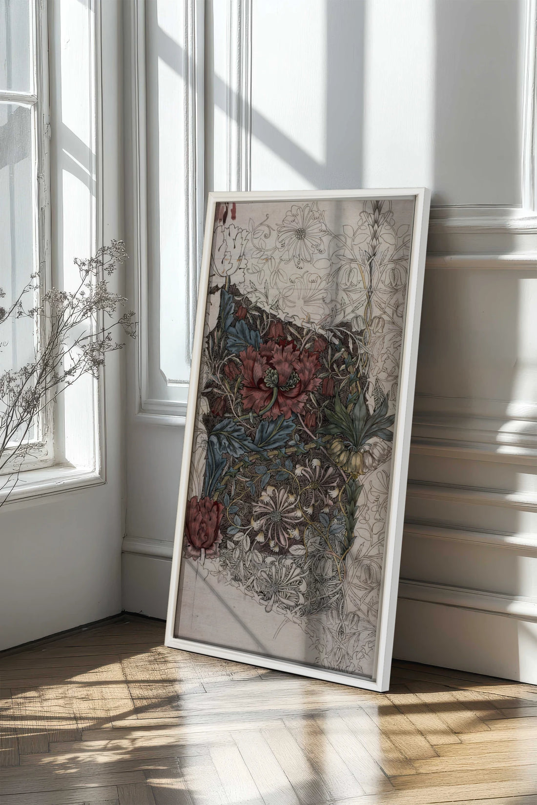 VELOURS FLORAL, Oeuvre sur toile étirée, encadré Blanc