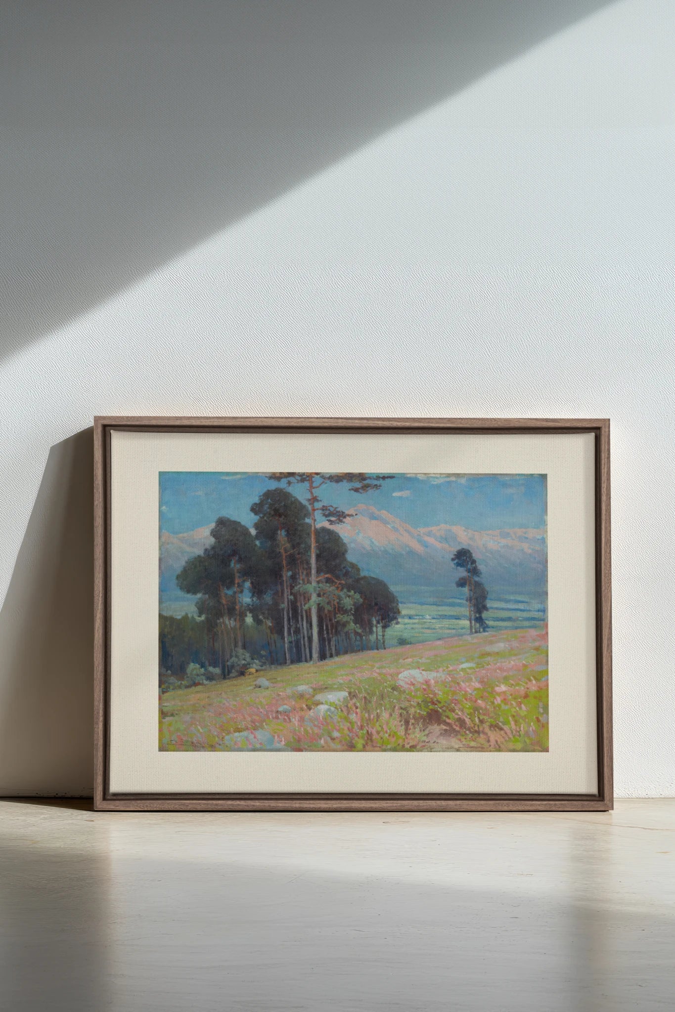 VALLÉE ROSE, Oeuvre sur toile étirée, encadré Brun Chêne