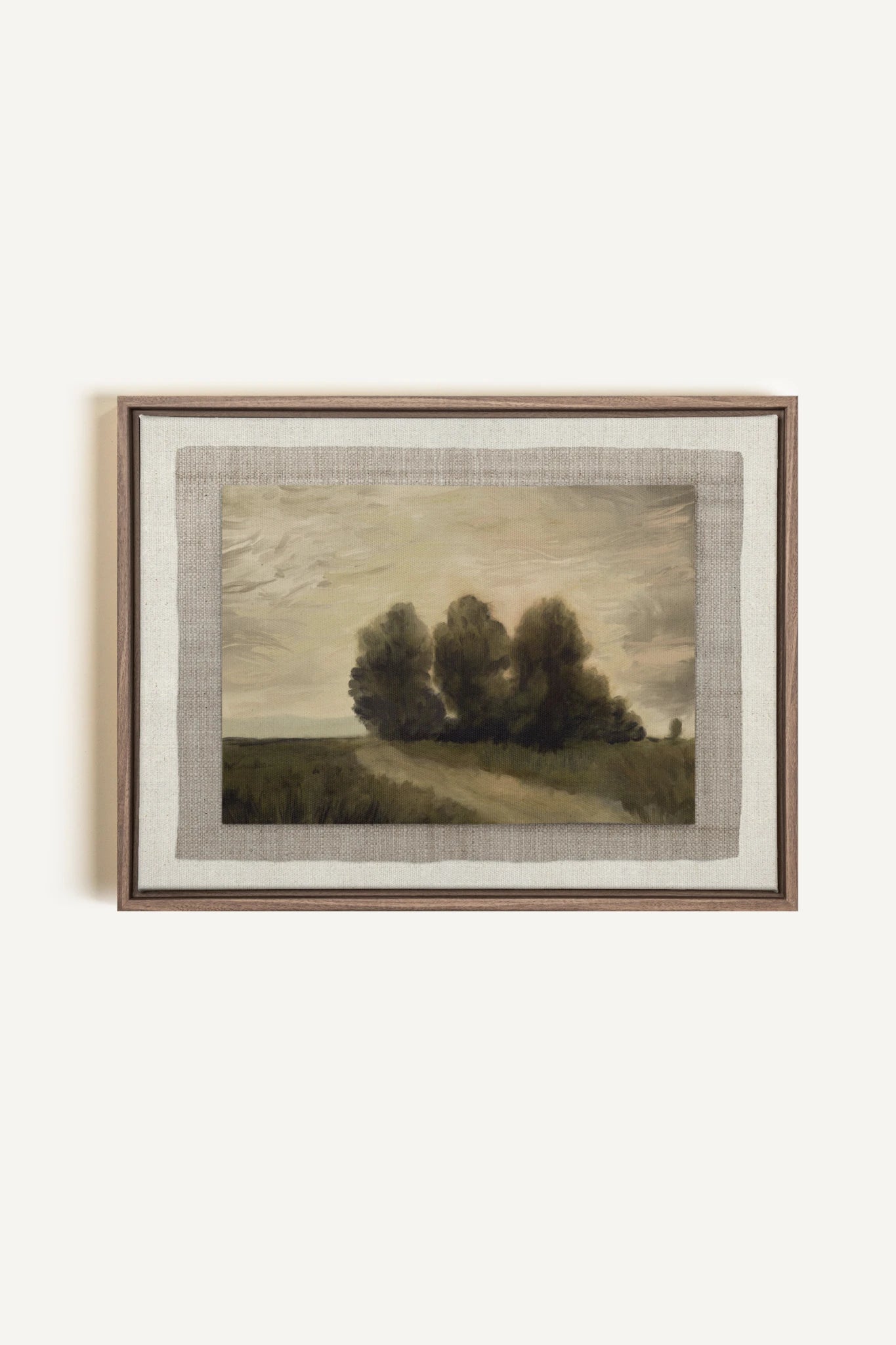 VALLEY LANDSCAPE, Artwork on stretched canvas, framed in Brown Oak